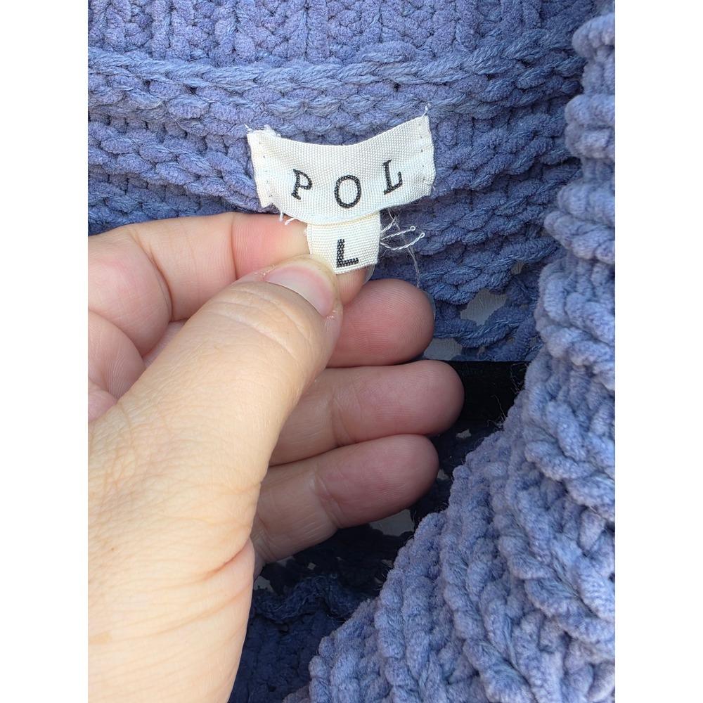 POL Women Periwinkle Blue Chenille Cowl Neck Pointelle Knit Sweater SMT420B L - Picture 4 of 6